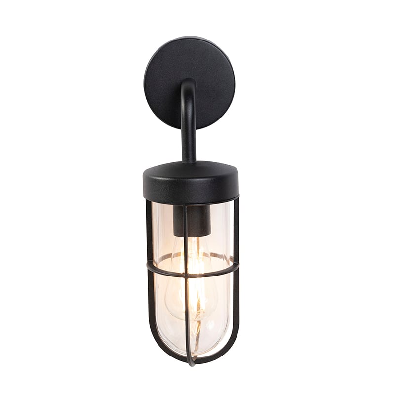Country Wandleuchte schwarz mit Glas - Elza