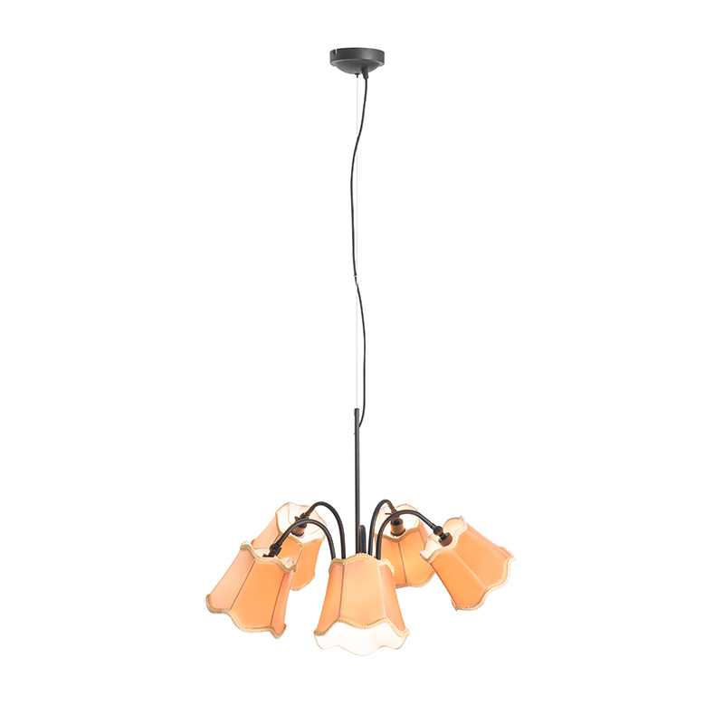 Suspension classique noire avec abat-jour doré 5 lumières - Nona