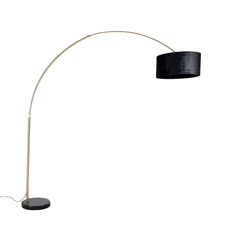 Arc lamp brass with black fabric shade black 50 cm - XXL