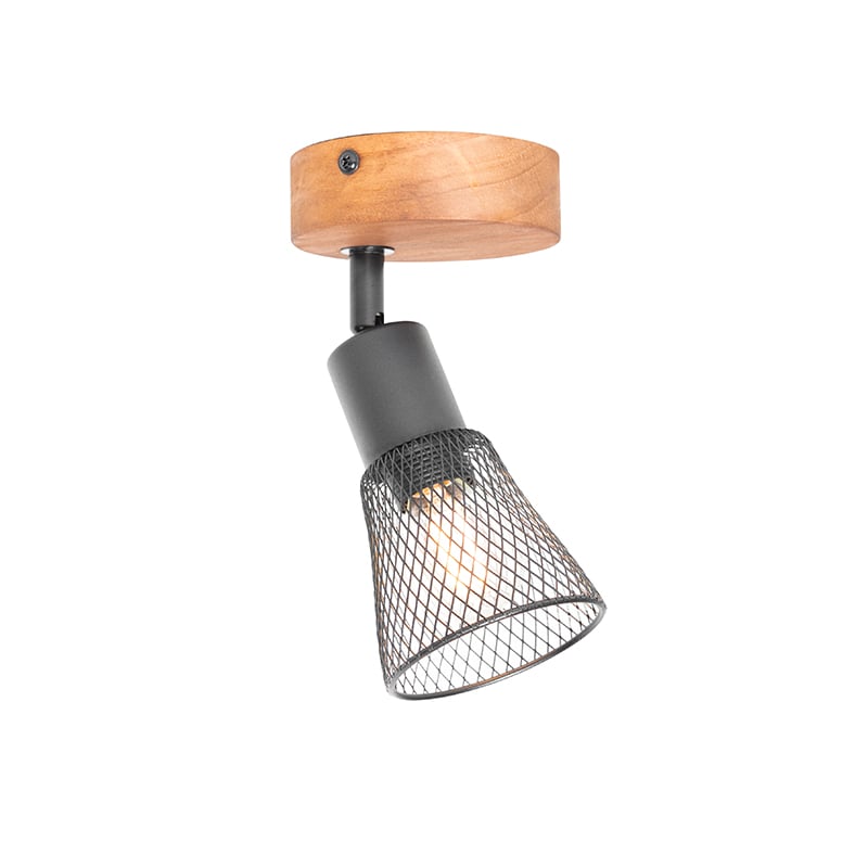 Foco industrial negro con madera - Kristina