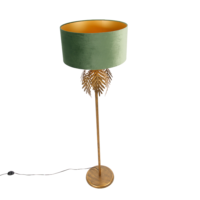 Floor Lamp Gold 145 cm with Velvet Lampshade Green 50 cm - Botanica
