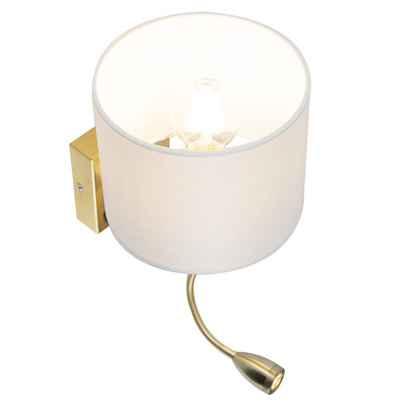 Applique da parete dorata USB con paralume bianco - Brescia Combi