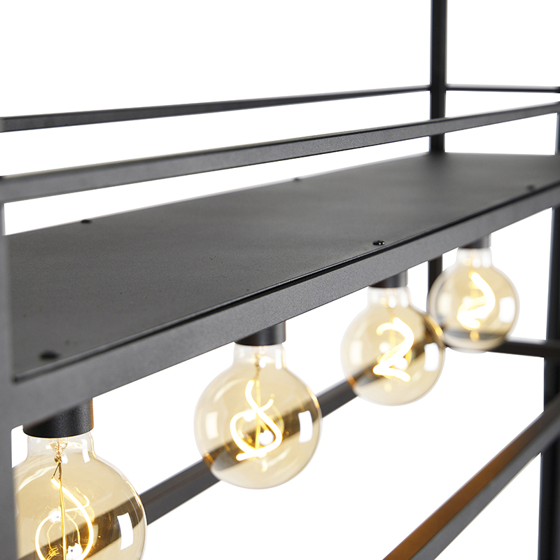 Lampada a sospensione industriale nera grande mensola 4 - luci - CAGE Rack