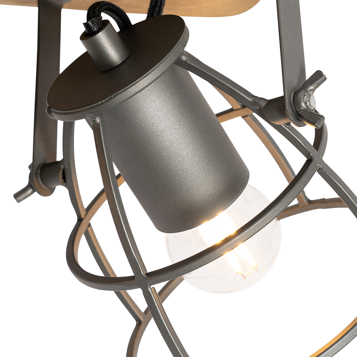 Faretto industriale in legno con grigio scuro regolabile 4 luci - Arthur