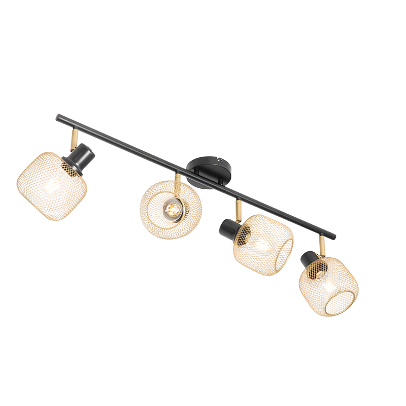 Foco industrial negro con dorado 4-luces - Bliss Mesh