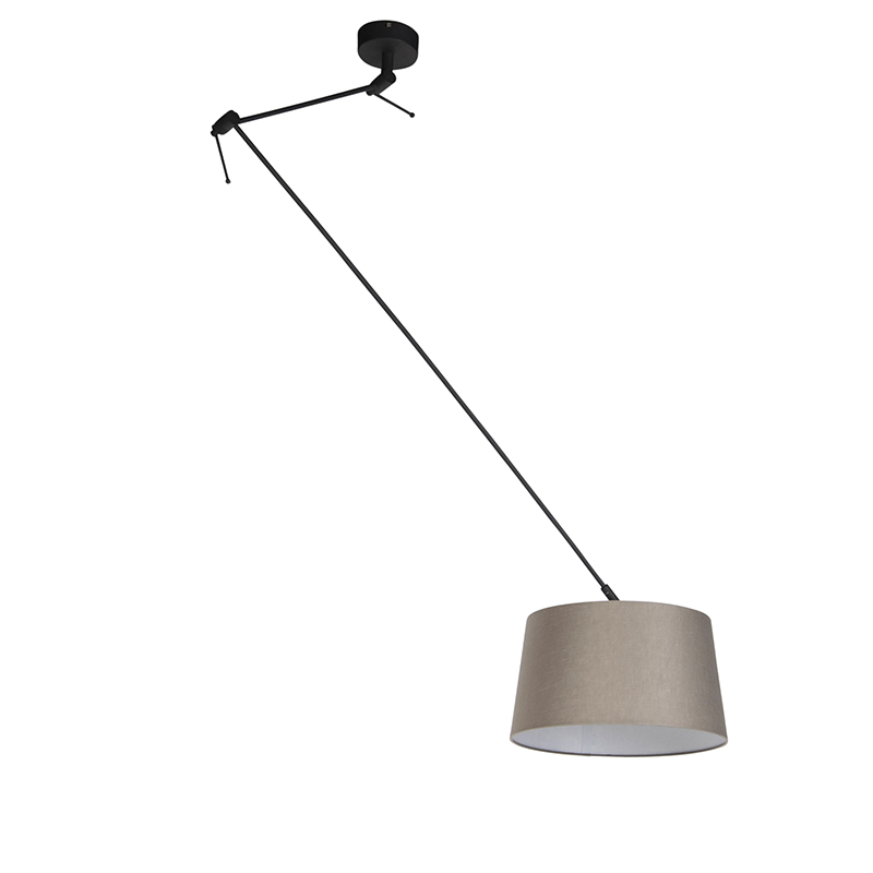 Hängelampe mit Leinenschirm taupe 35 cm - Blitz I schwarz