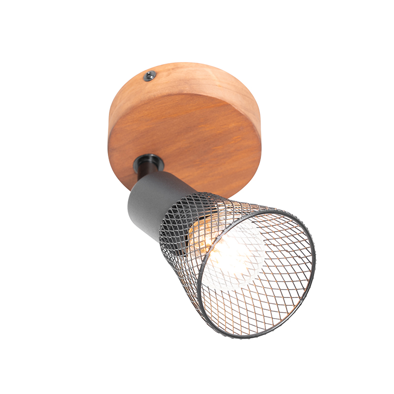 Foco industrial negro con madera - Kristina
