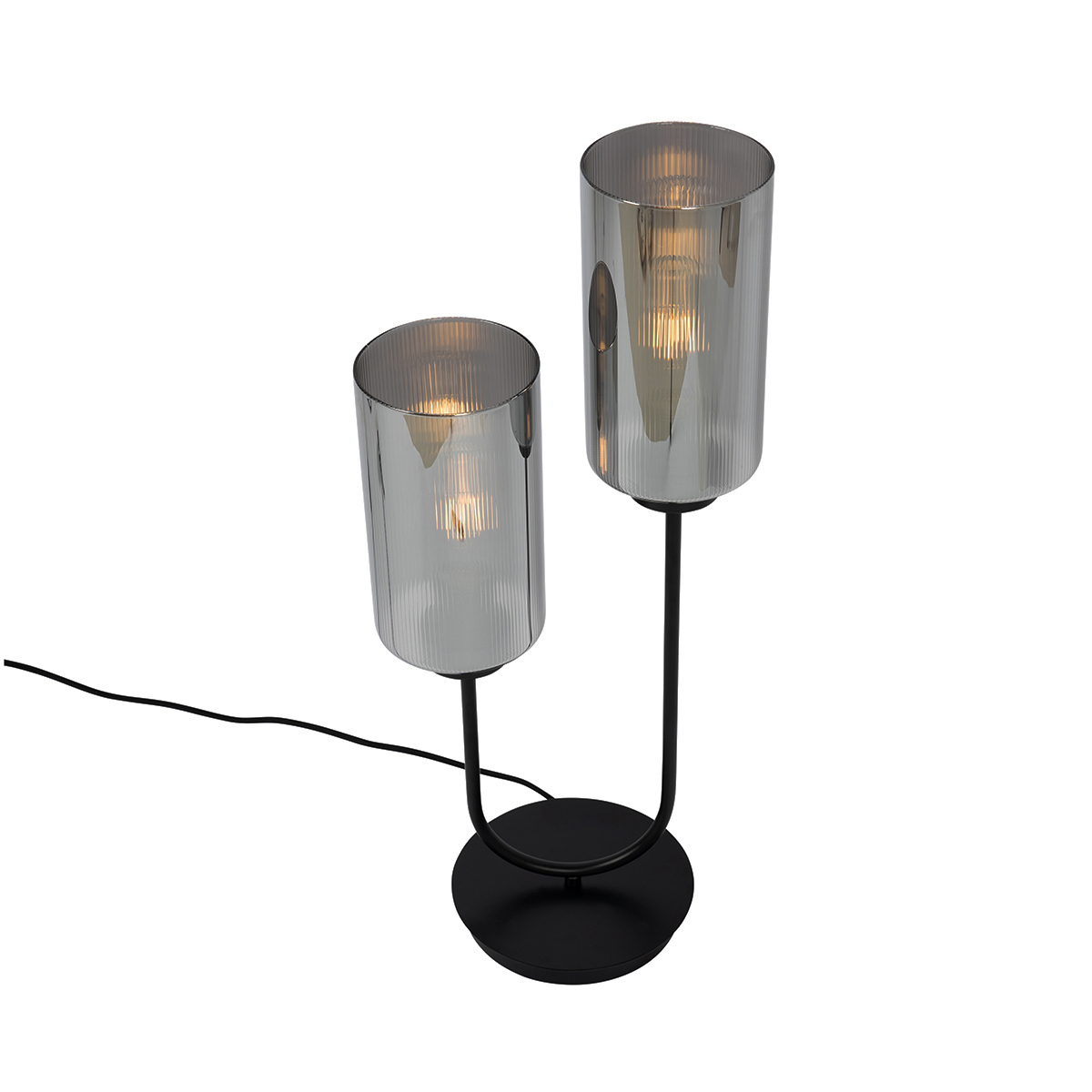 Lámpara de mesa Art Decó negra con cristal ahumado 2 luces - Laura