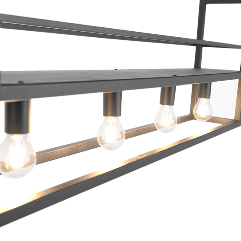 Industrial hanging lamp black with rack 4-light - Cage Rack