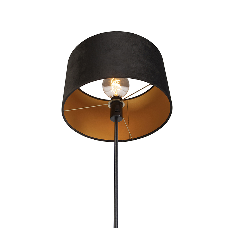Lampadaire noir avec abat-jour en velours noir et or 35 cm - Parte