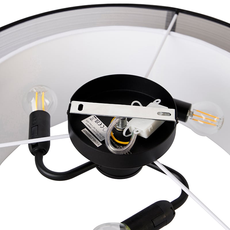 Modern Ceiling Light Black with White 50 cm 3-Light - Drum Duo
