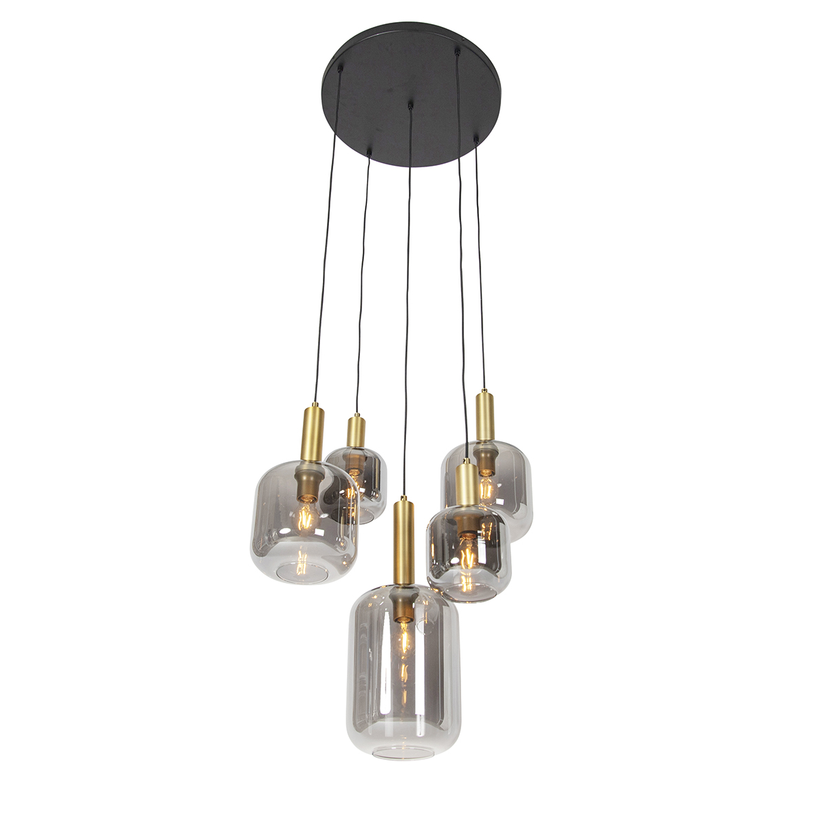 Hängelampe schwarz mit Gold mit Rauchglas 5-flammig – Zuzanna
