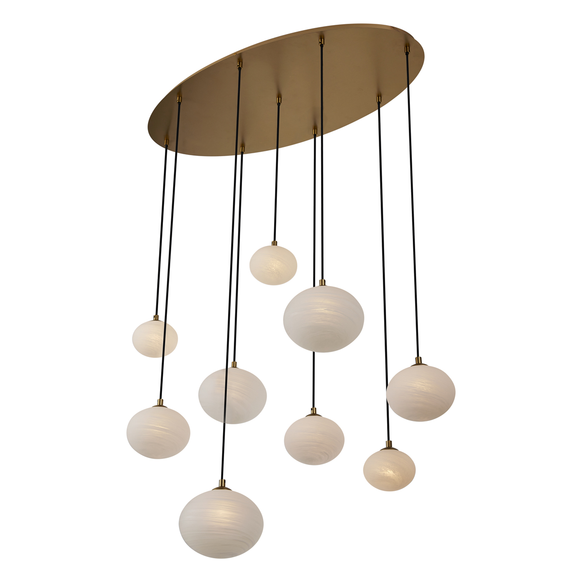 Lámpara colgante Art Déco dorada con cristal opalino 9 luces - Yani