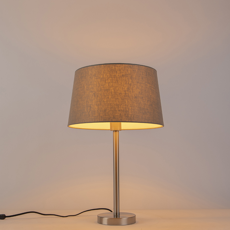 Moderne Tischlampe Stahl mit taupefarbenem Schirm 35 cm - Simplo