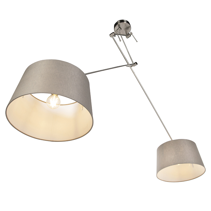 Lámpara colgante de acero con pantallas de lino topo 35 cm 2 luces - Blitz