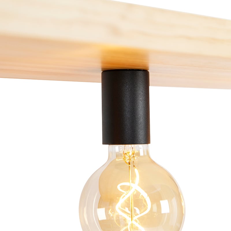 Industrial Pendant Light Black with Wood 4 Lights - Shelf