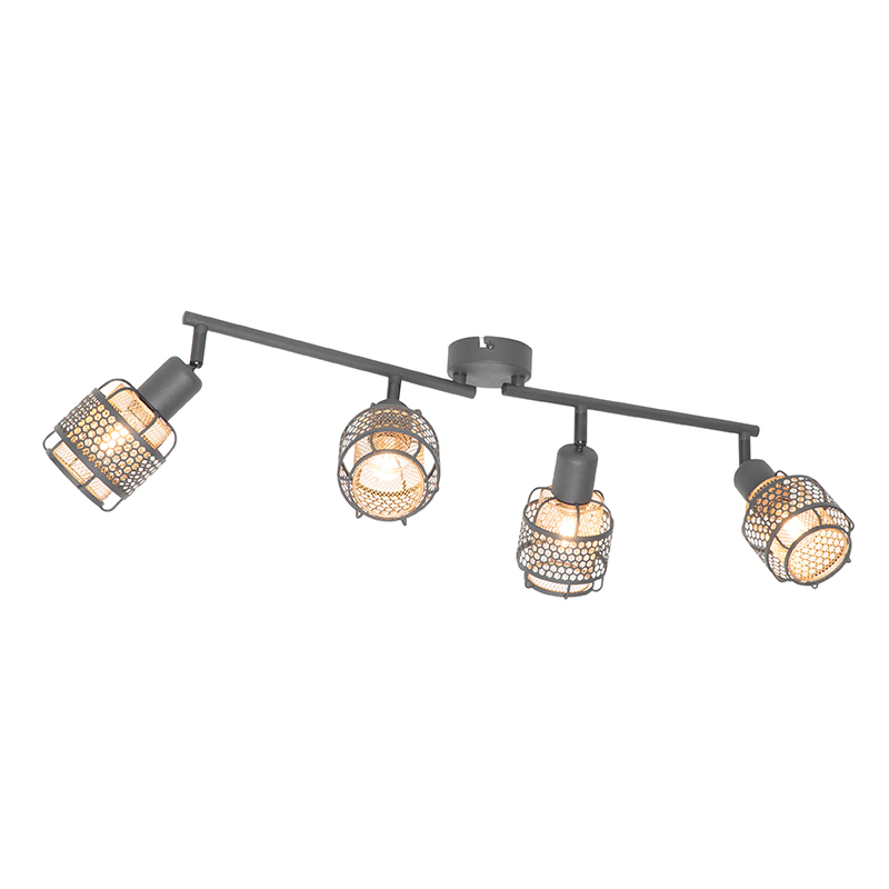 Plafonnier design noir avec or 4 lumières oblong - Noud