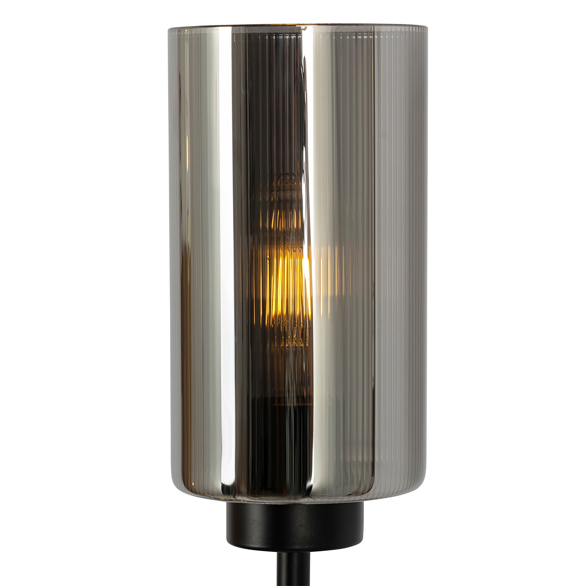 Lámpara de pie Art Deco negra con cristal ahumado 2-luces - Laura