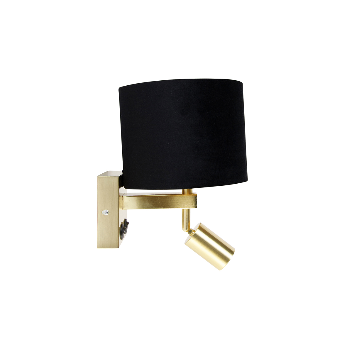 Lámpara de pared de latón con luz de lectura y pantalla de 18 cm negra - Brescia