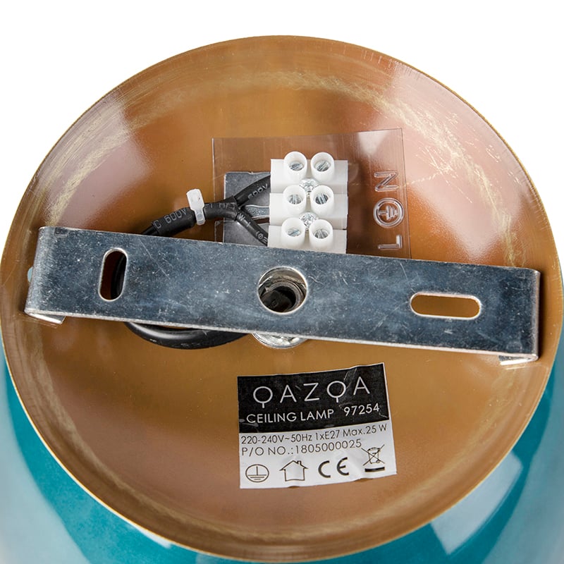 Art Deco Ceiling Light Brass with Ocean Blue Glass - Pallon