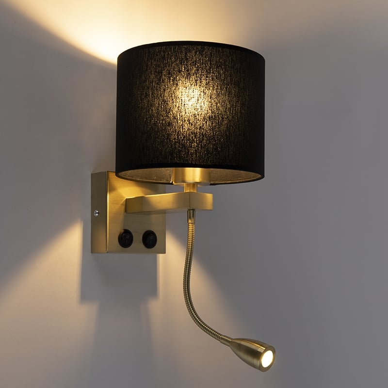 Art deco wall lamp gold with black shade Brescia