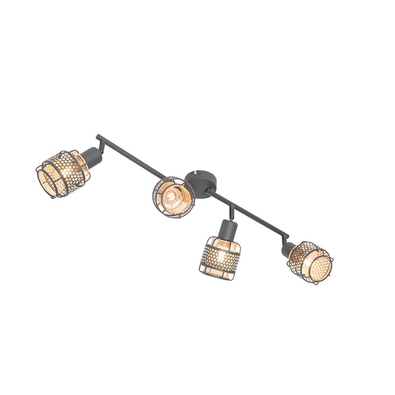 Plafonnier design noir avec or 4 lumières oblong - Noud