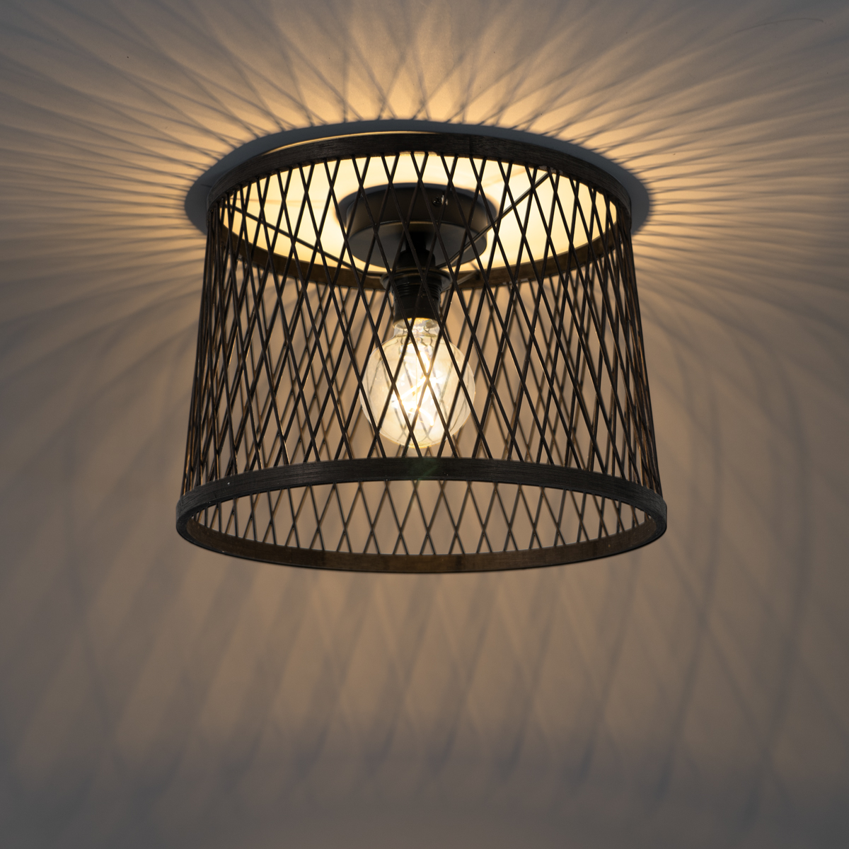 Rustic Ceiling Light Black Rattan 40 cm IP44 - Calamus
