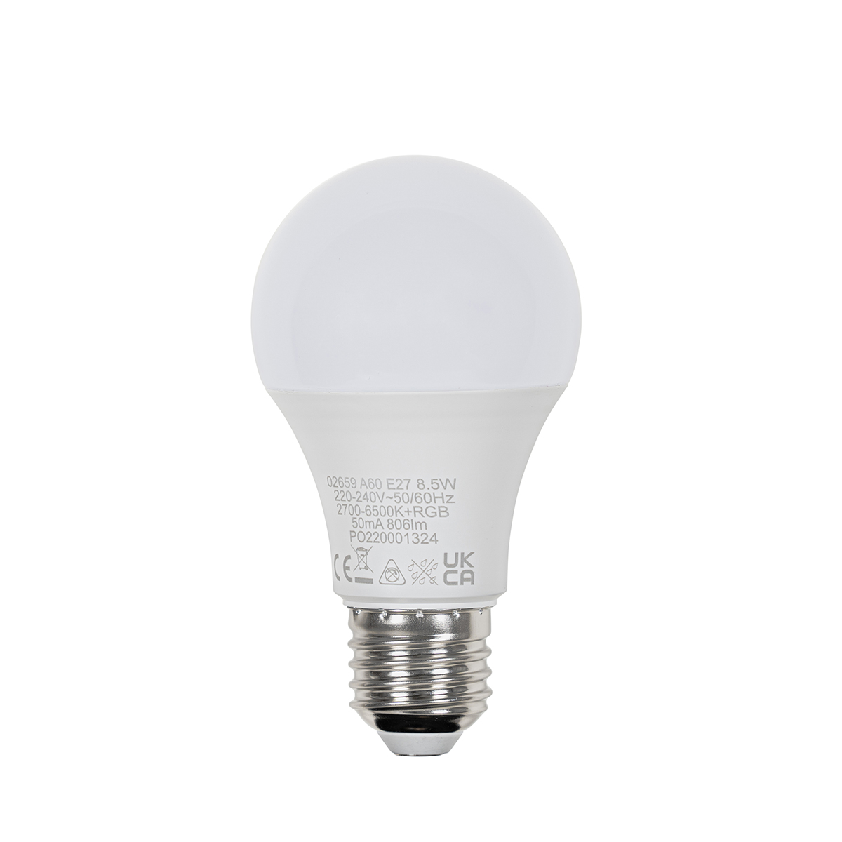 Lampadina LED intelligente E27 A60 opaca RGBW 8,5W 806lm 2700-6500K