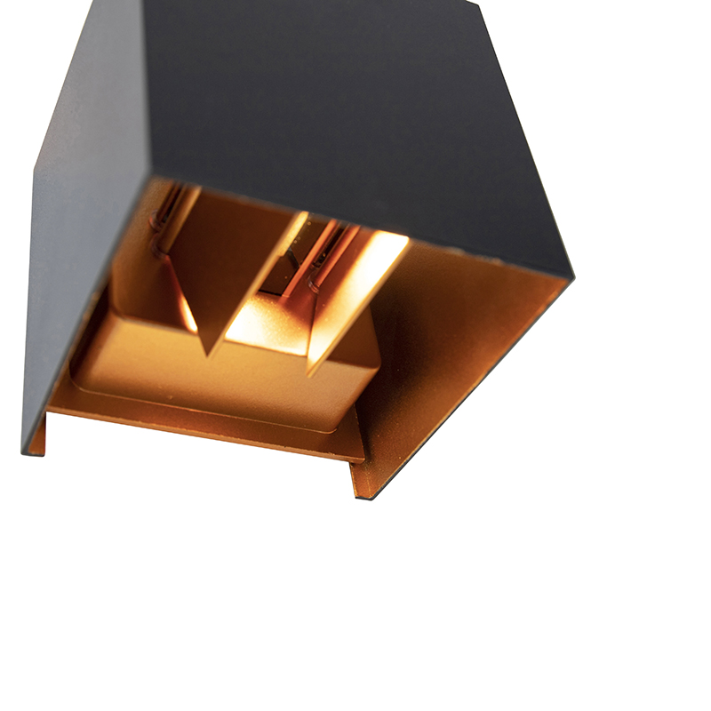 Applique da esterno nera con doratura incl. LED 2 luci IP54 - Edwin