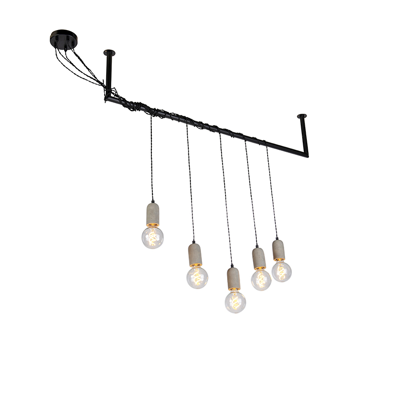 Lampe à suspension industrielle noire à 5 lumières en béton - Cavoba