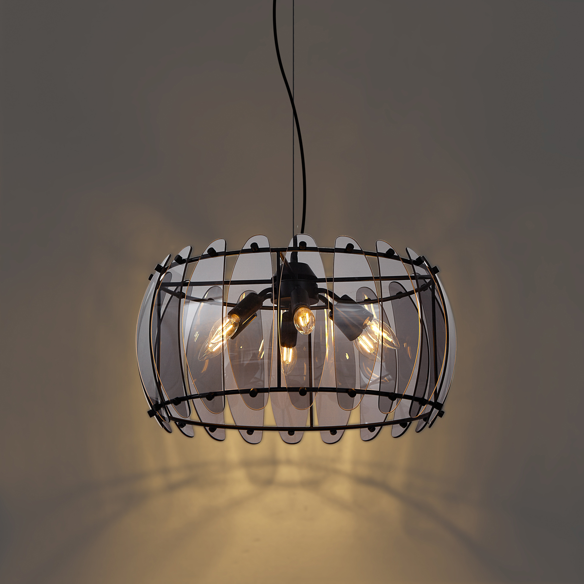 Design-Pendelleuchte Schwarz mit Rauchglas Rund 6-flammig - Mochan