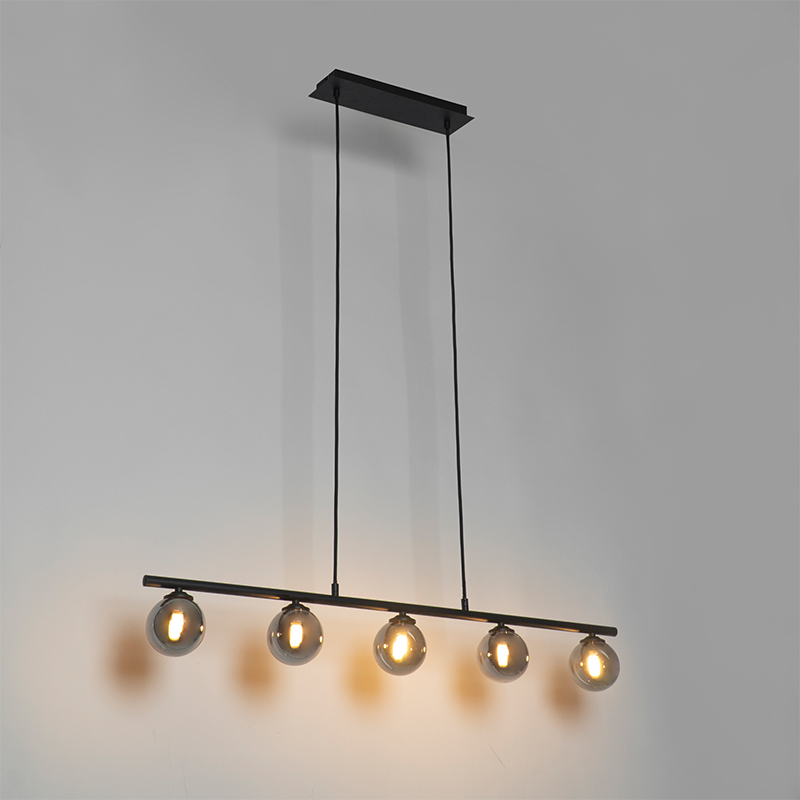 Modern Pendant Light Black 100 cm 5-Light with Smoke Glass - Athens