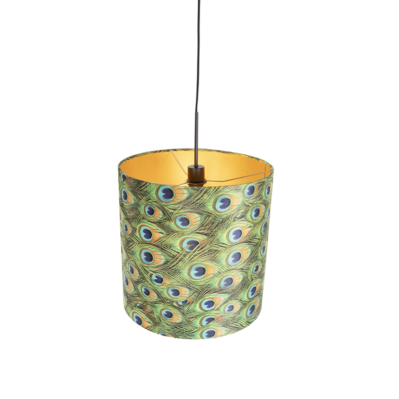 Hängelampe mit Veloursschirm Pfau mit Gold 40 cm - Combi