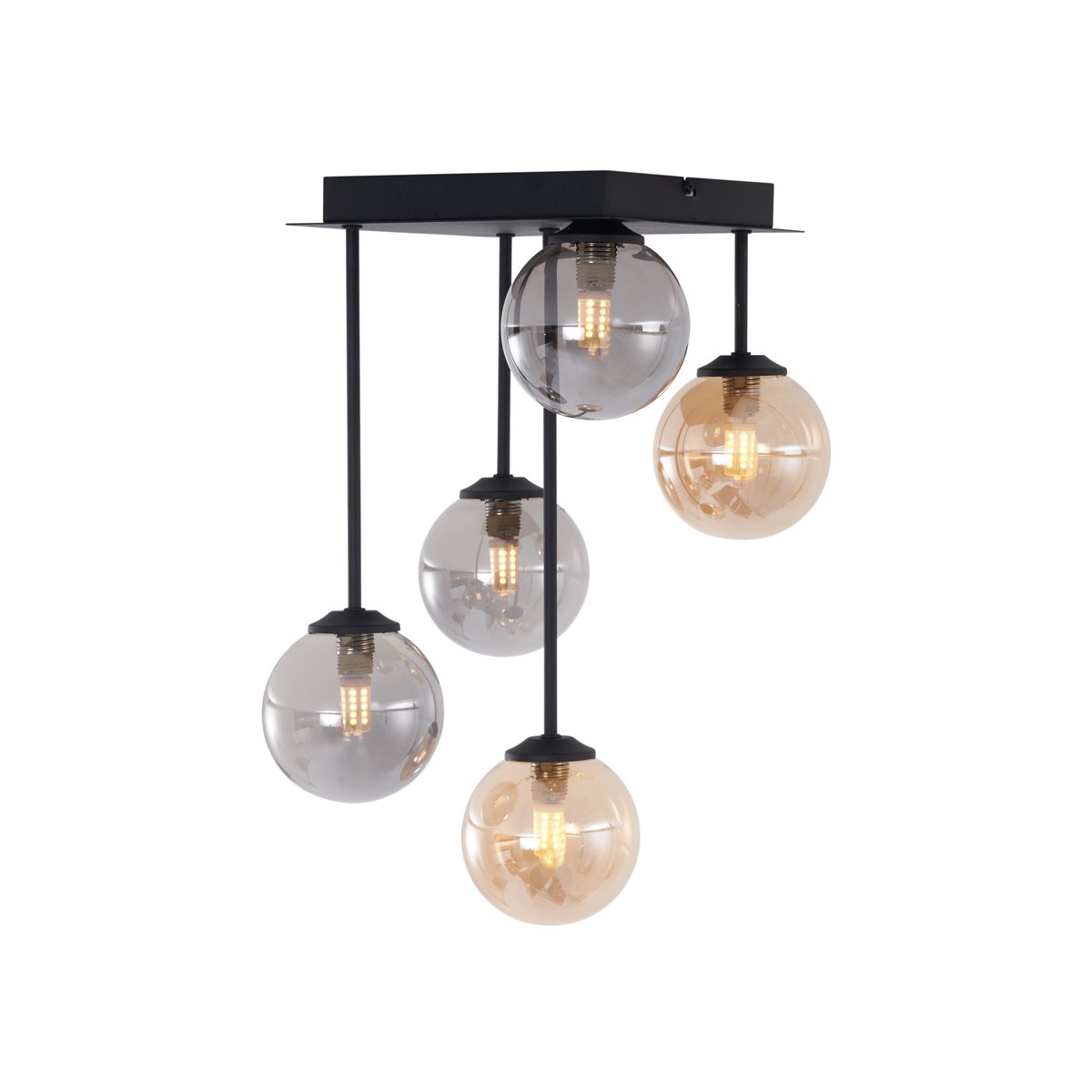 Modern Ceiling Light Black with Amber and Smoke Glass 5-Lights - Athens