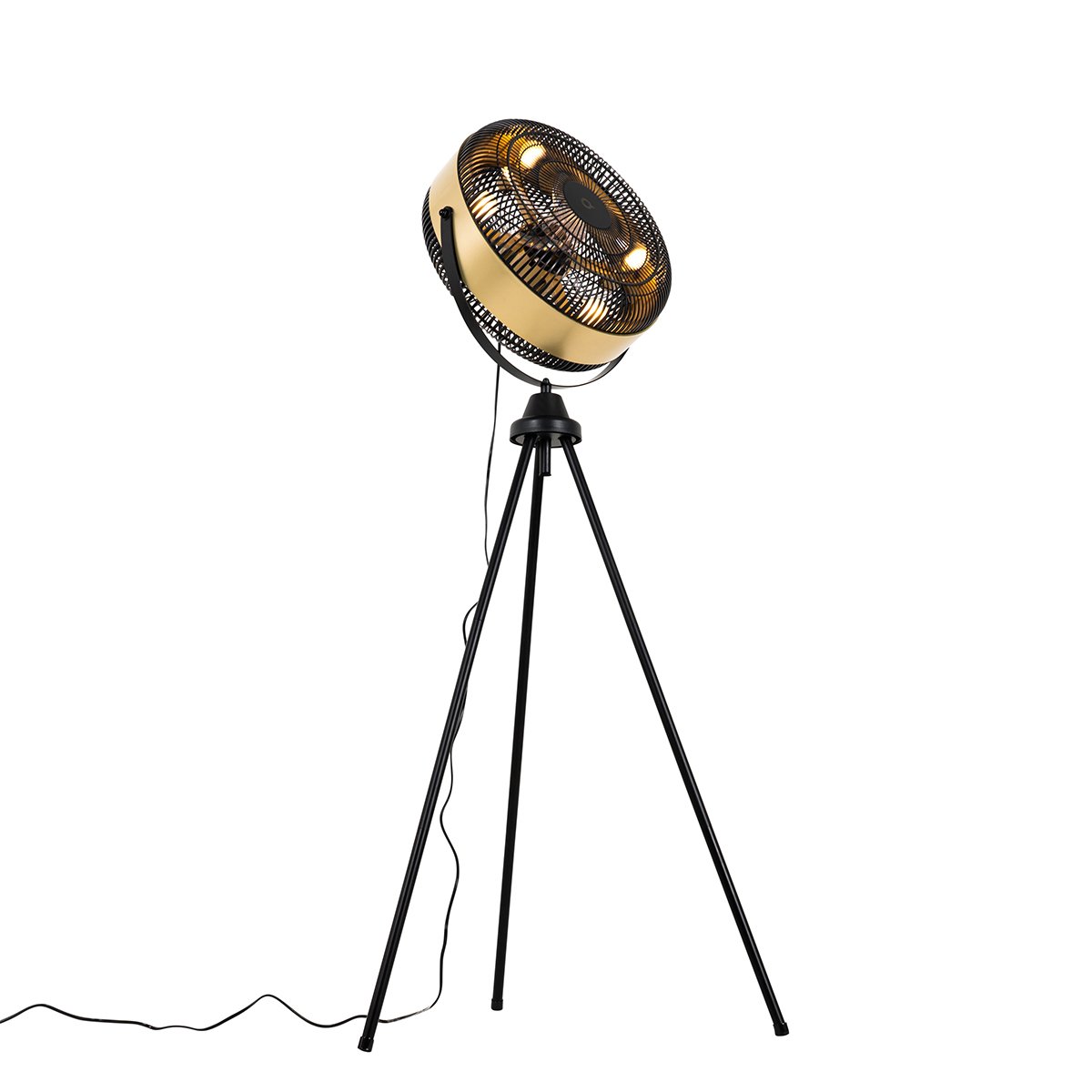 Ventilador de pie trípode negro con dorado 4 luces - Kim