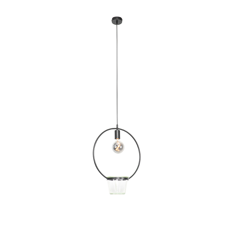 Moderne Hängelampe schwarz mit Glas rund - Roslini