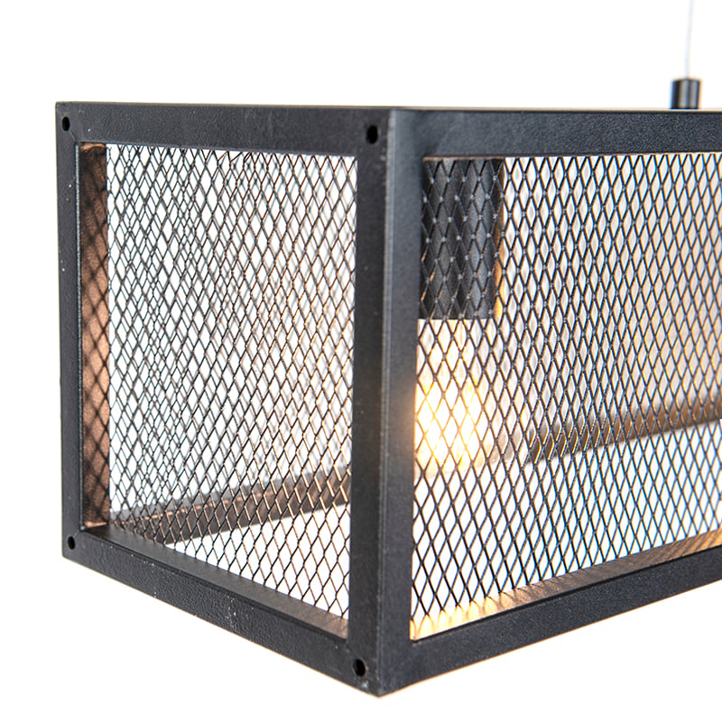 Lampe à suspension industrielle noire avec filet à 4 lumières - Cage