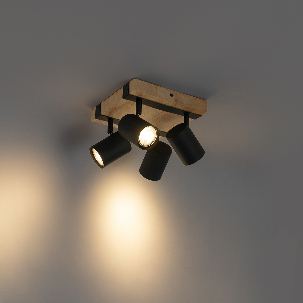 Ceiling Light Black with Wood 4-Light Adjustable Rectangular - Jeana