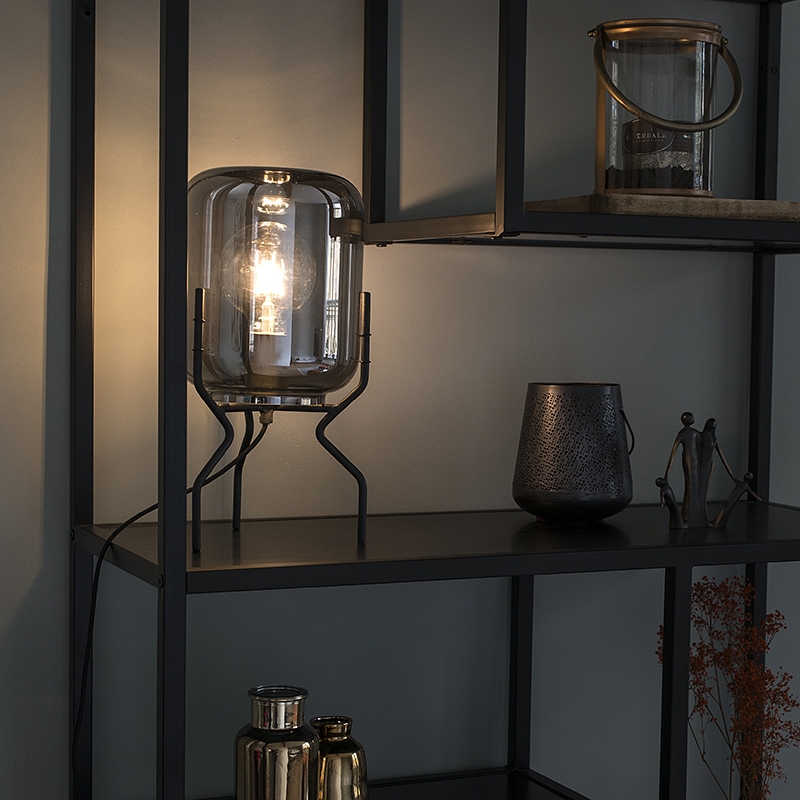 Lámpara de mesa de diseño negra con cristal ahumado - Bliss