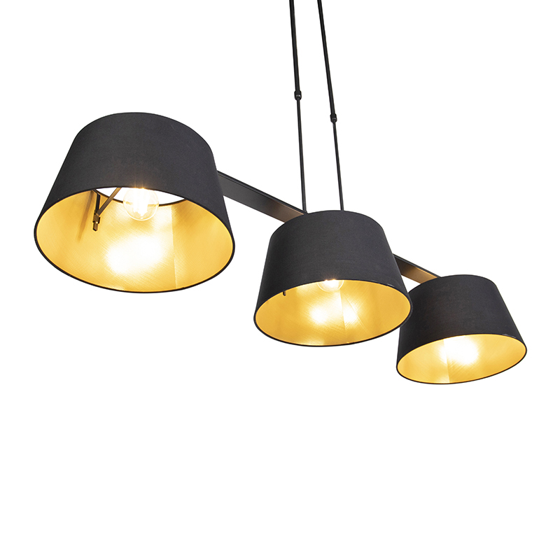 Lampada a sospensione con paralumi in cotone nero e oro 32 cm - Combi 3 Deluxe
