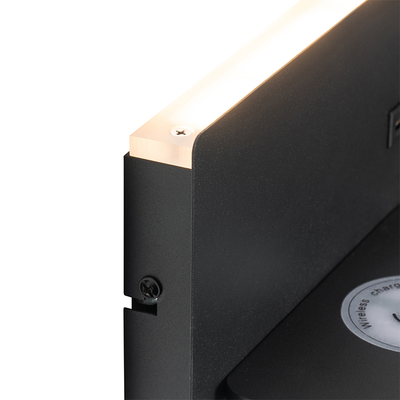 Set di 2 lampade da parete nere con LED, USB e caricabatterie a induzione - Riza