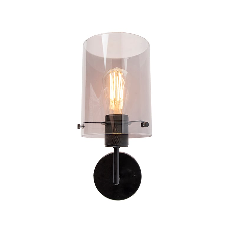 Design Wandleuchte schwarz mit Rauchglas - Kuppel