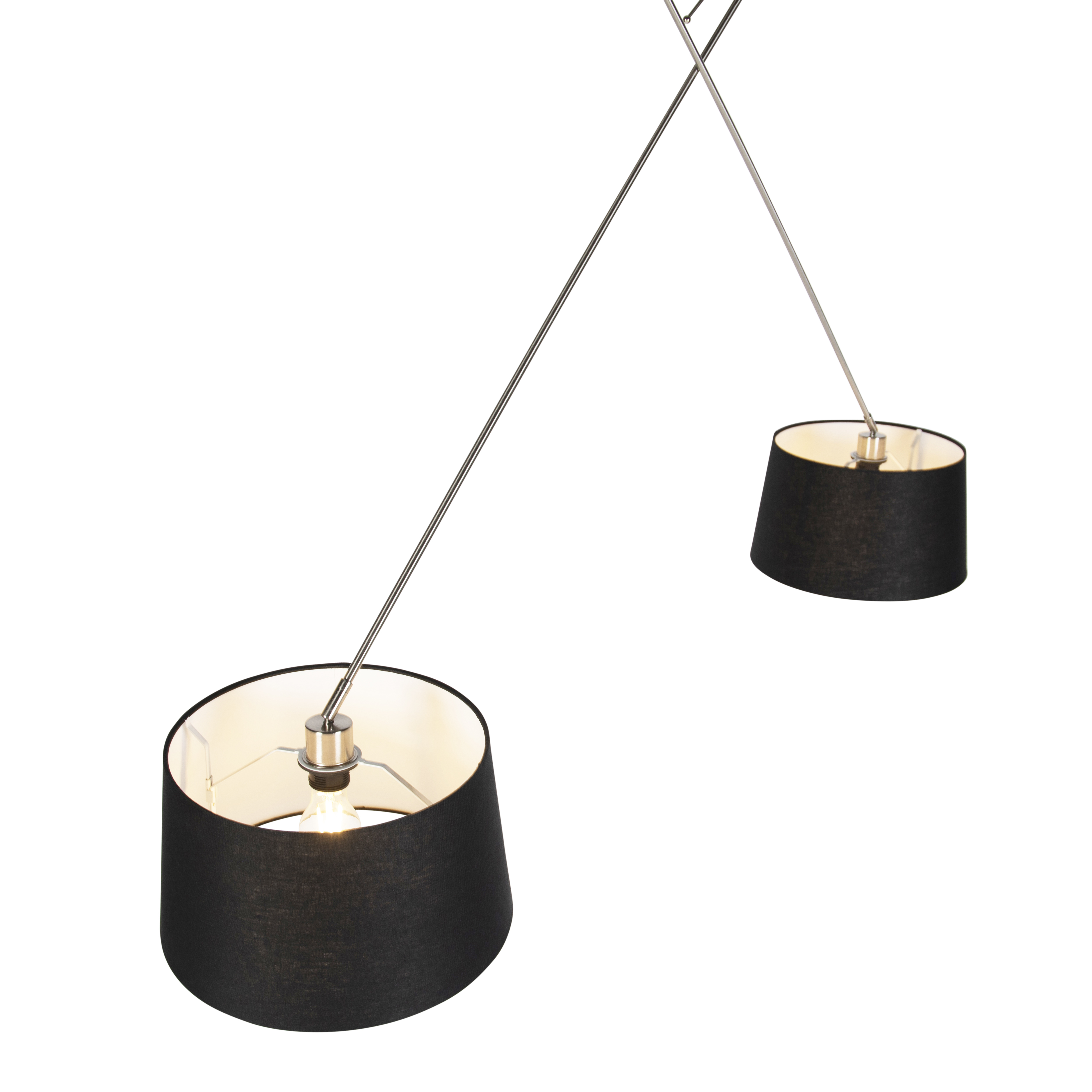 Lampada a sospensione in acciaio con paralumi in lino neri 35 cm 2 luci - Blitz