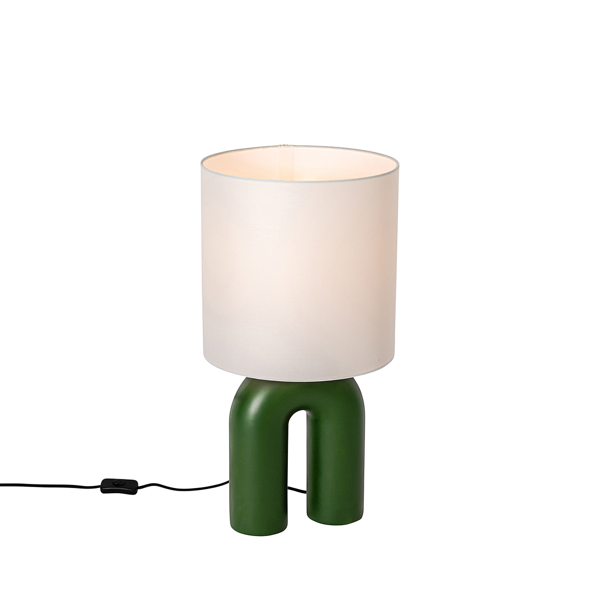 Lampada da tavolo di design verde con paralume in lino bianco - Lotti