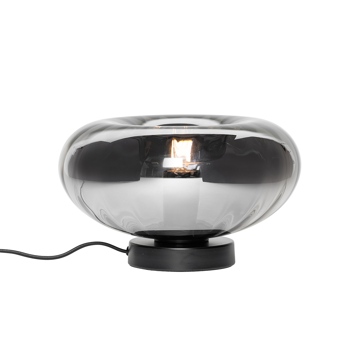 Lámpara de mesa Art Deco negra con cristal ahumado - Ayesha