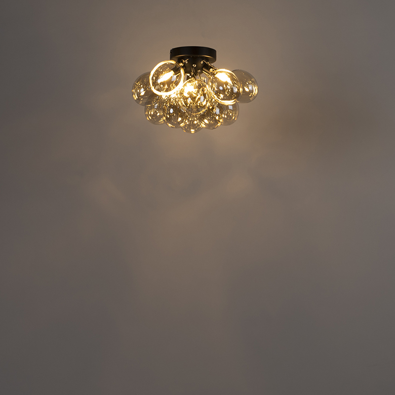 Plafón de diseño negro con cristal ámbar 3 luces - Uvas
