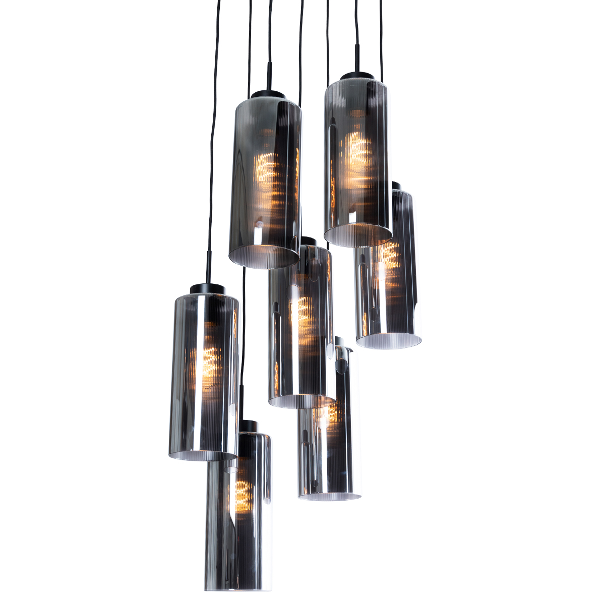 Smart Pendant Lamp Black with Smoke Glass 7-Lights Incl. 7 Wifi ST64 - Laura