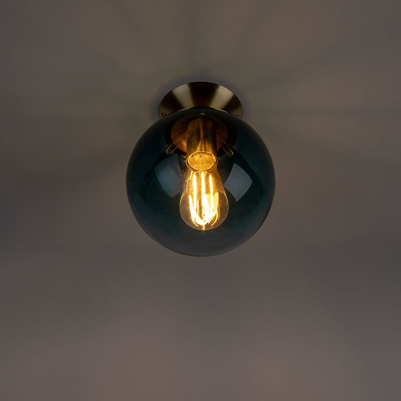 Art Deco Ceiling Light Brass with Ocean Blue Glass - Pallon