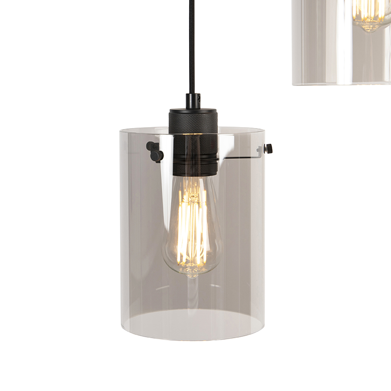 Lámpara colgante de diseño negra con cristal ahumado 3 luces - Dome
