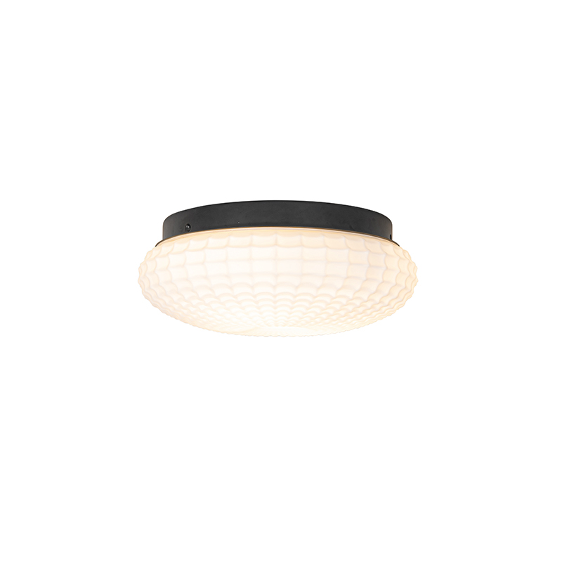 Plafoniera classica nera con vetro opalino 30 cm IP44 - Nohmi